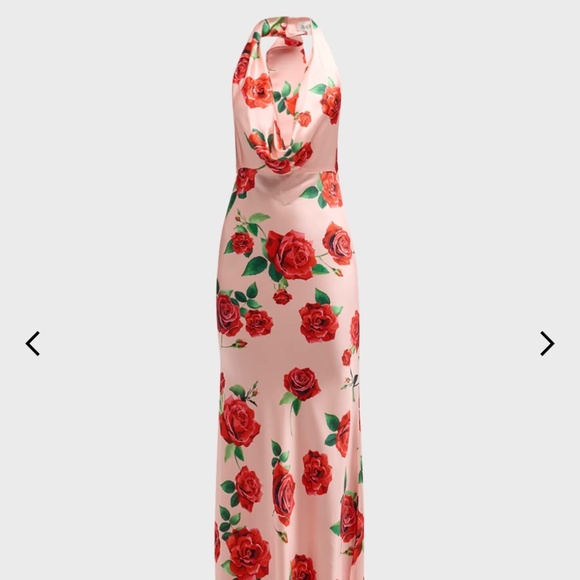 NWOT Sau Lee Floral Satin Halter Gown - Picture 1 of 6